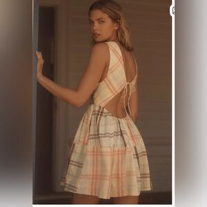 Anthropologie Plaid Mini Nap Dress Pockets Patchwork Boho Western Sz S summer